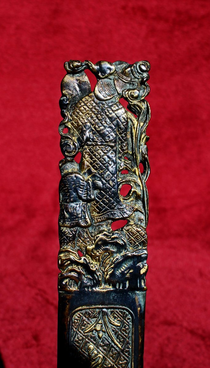 Ouvre-Lettres / Coupe-Papier Chinois Ancien en Bronze Patiné, XIXe-photo-4