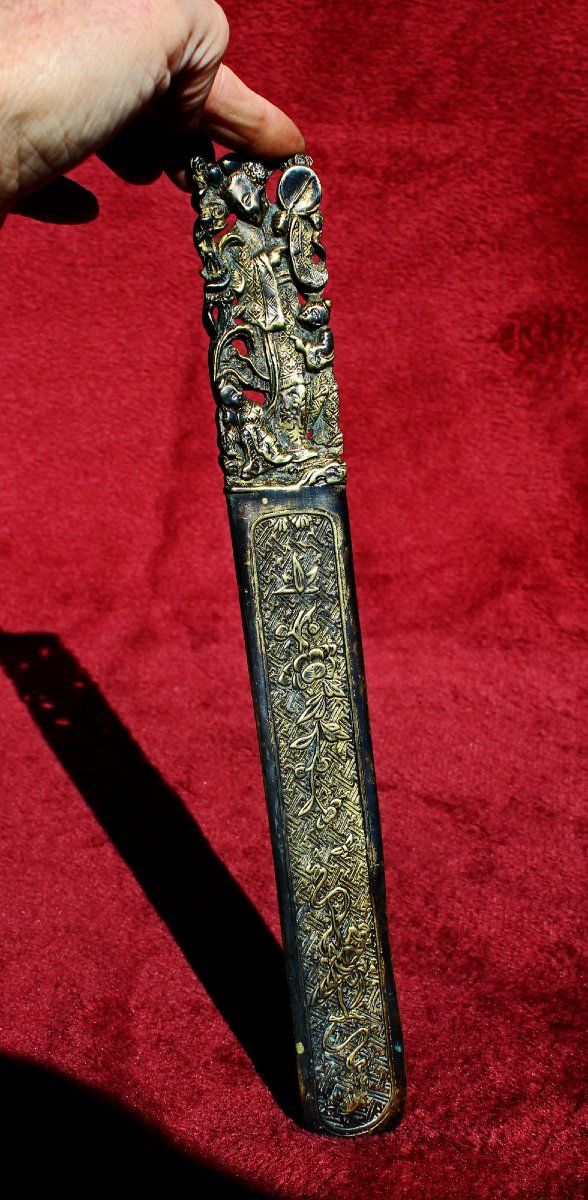Ouvre-Lettres / Coupe-Papier Chinois Ancien en Bronze Patiné, XIXe-photo-2