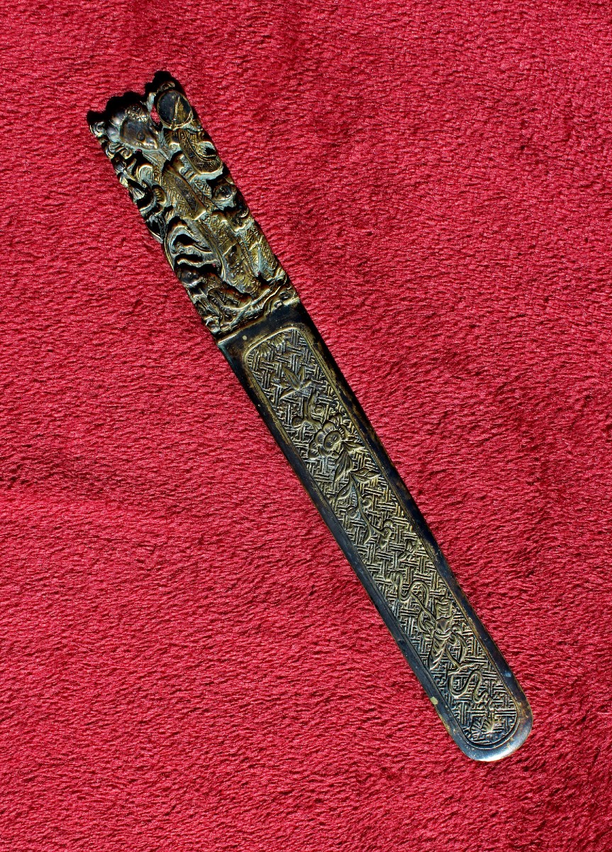 Ouvre-Lettres / Coupe-Papier Chinois Ancien en Bronze Patiné, XIXe
