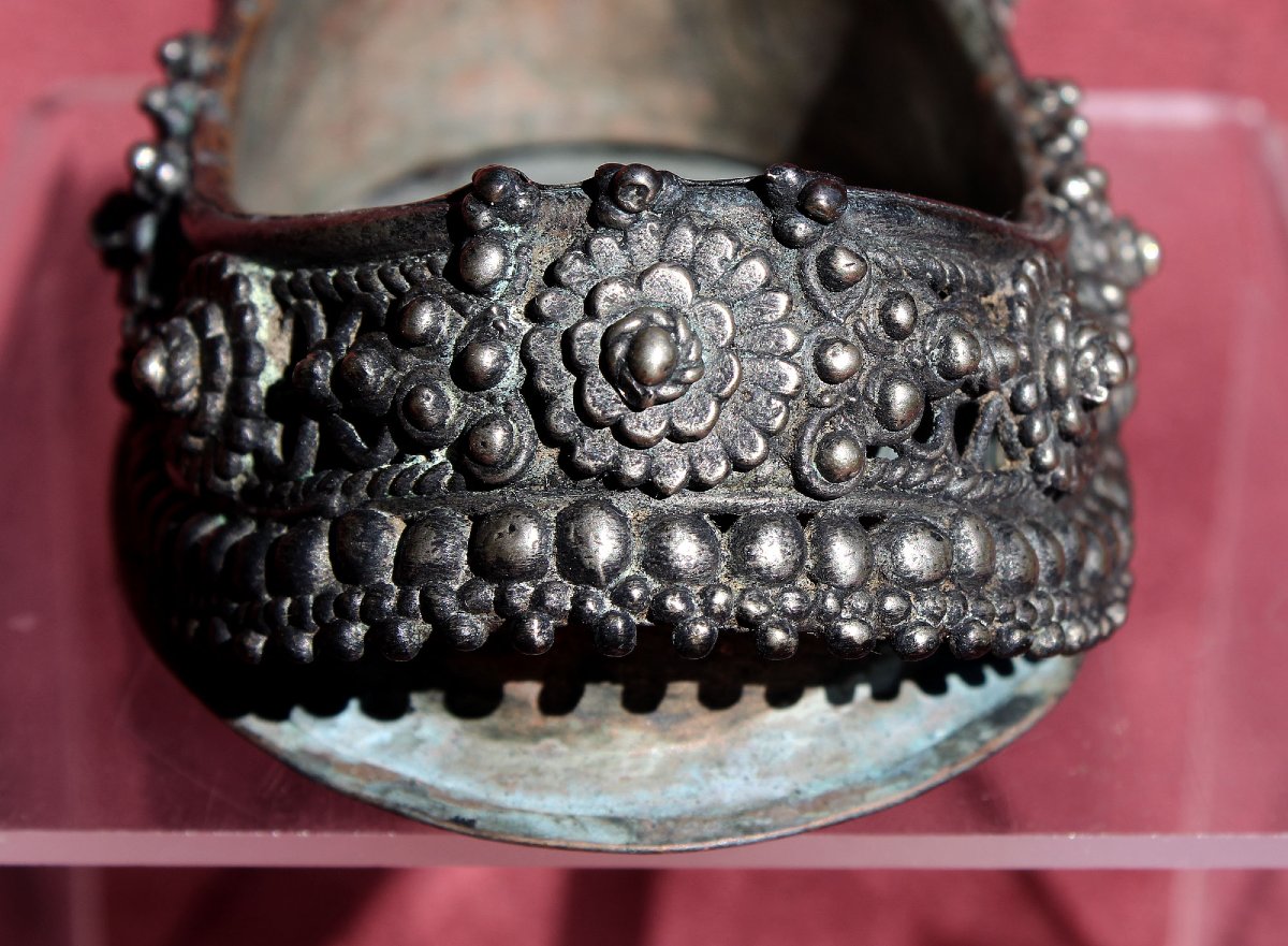 bracelets de cheville Indiens Anciens Argent Massif Transformés Au Népal En Coupes Rituelles,-photo-4