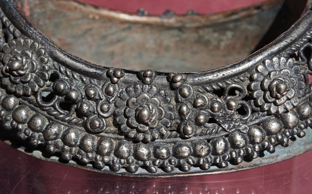 bracelets de cheville Indiens Anciens Argent Massif Transformés Au Népal En Coupes Rituelles,-photo-1