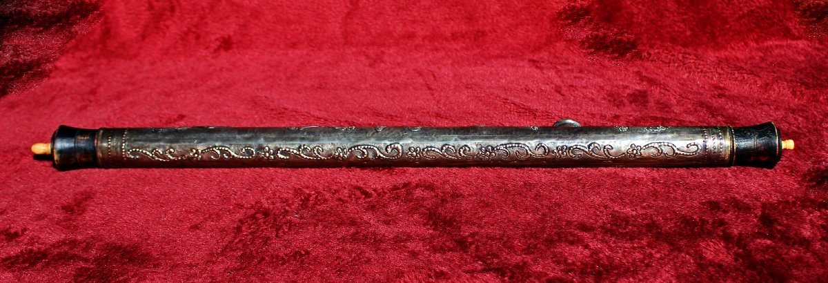 Antique Chinese Silver Opium Pipe With Figural Decoration & Ceramic Bowl, 59 Cm, C19th-photo-4