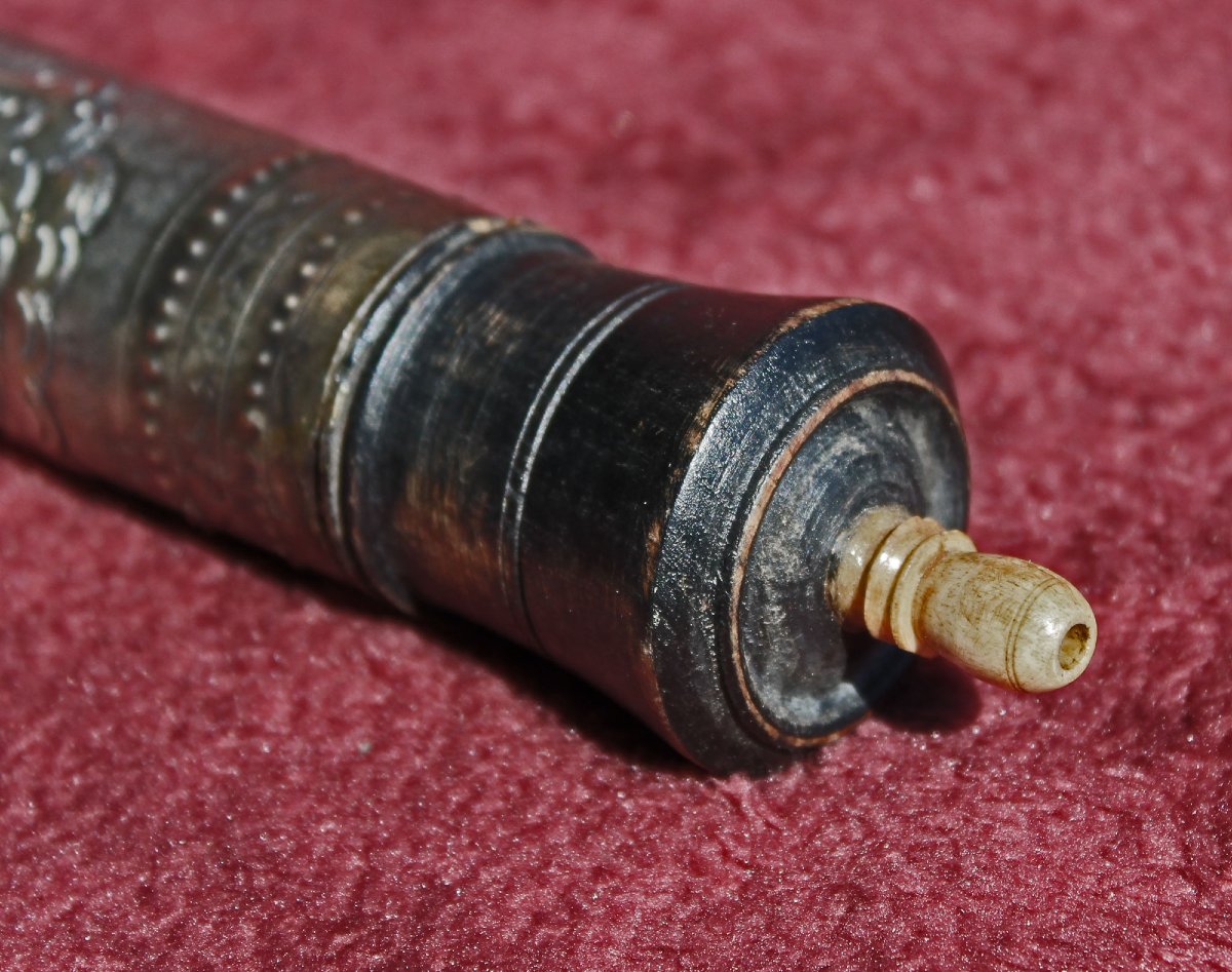 Antique Chinese Silver Opium Pipe With Figural Decoration & Ceramic Bowl, 59 Cm, C19th-photo-6