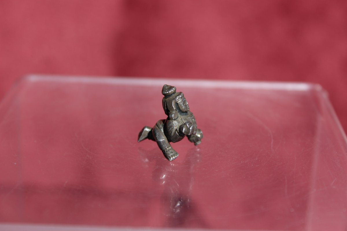 Miniature Dieu Hindou Krishna Enfant (Bal Krishna) Argent Massif, Inde XIXe-photo-2