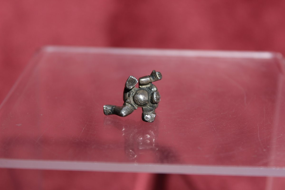 Miniature Dieu Hindou Krishna Enfant (Bal Krishna) Argent Massif, Inde XIXe-photo-4