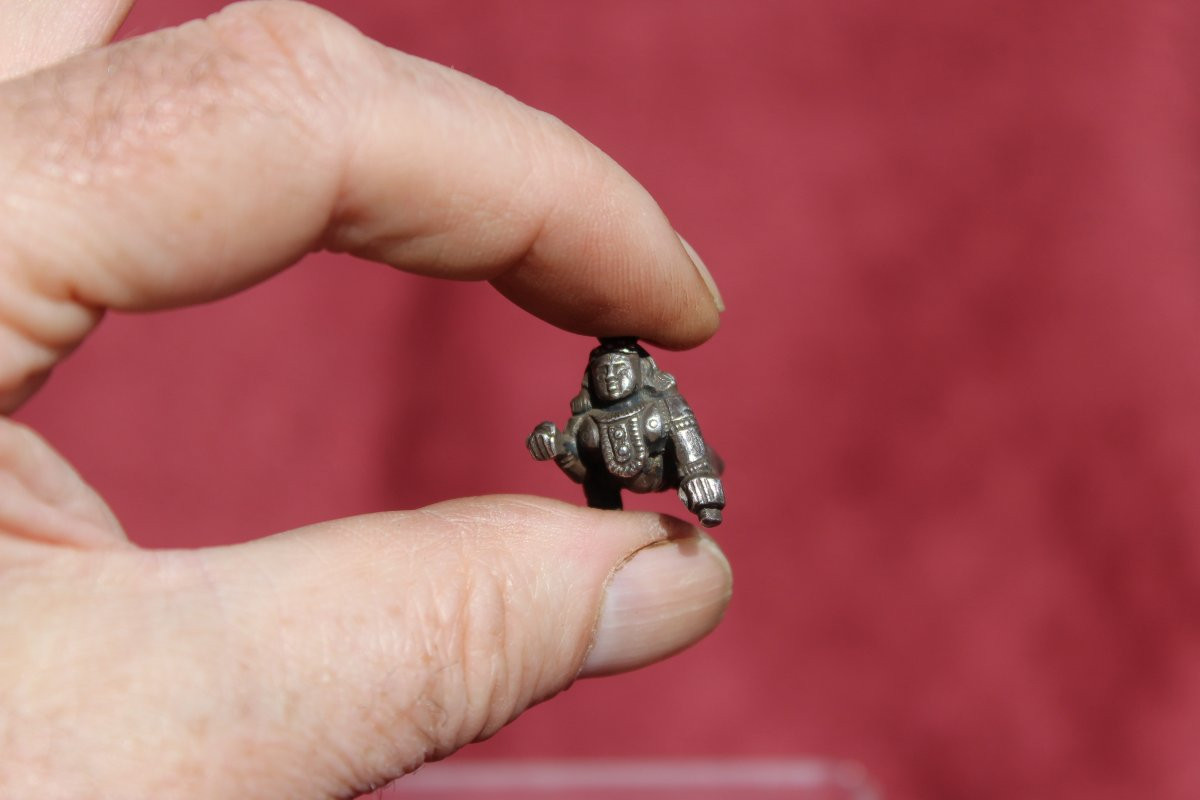 Miniature Dieu Hindou Krishna Enfant (Bal Krishna) Argent Massif, Inde XIXe-photo-2