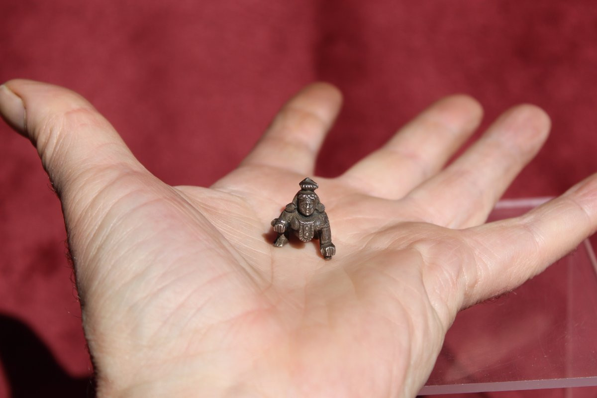 Miniature Dieu Hindou Krishna Enfant (Bal Krishna) Argent Massif, Inde XIXe-photo-3