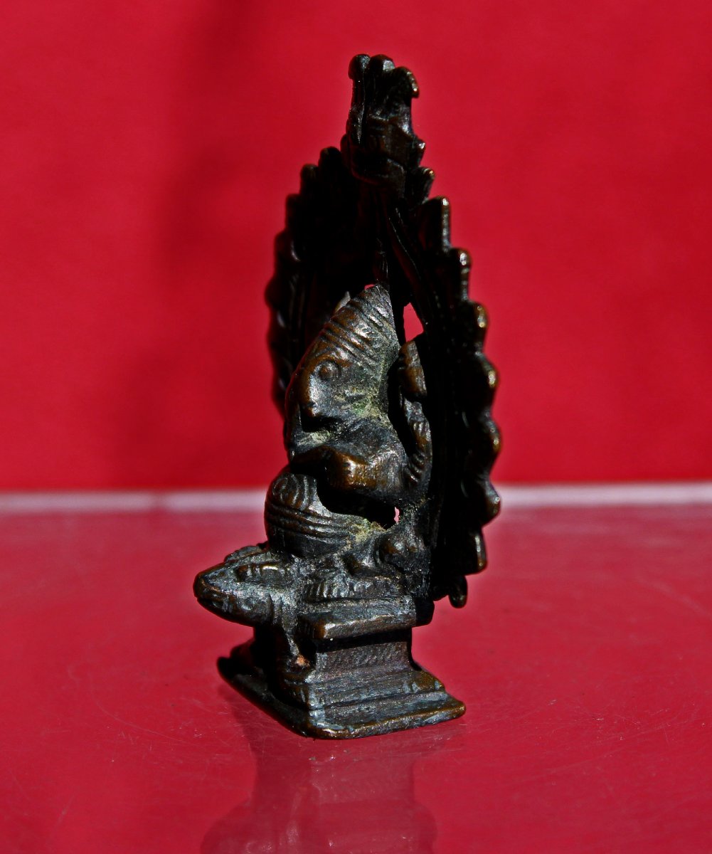 Miniature Ancienne en Bronze Représentant le Dieu Hindou à Tête d’Éléphant Ganesha, XIXe Siècle-photo-2