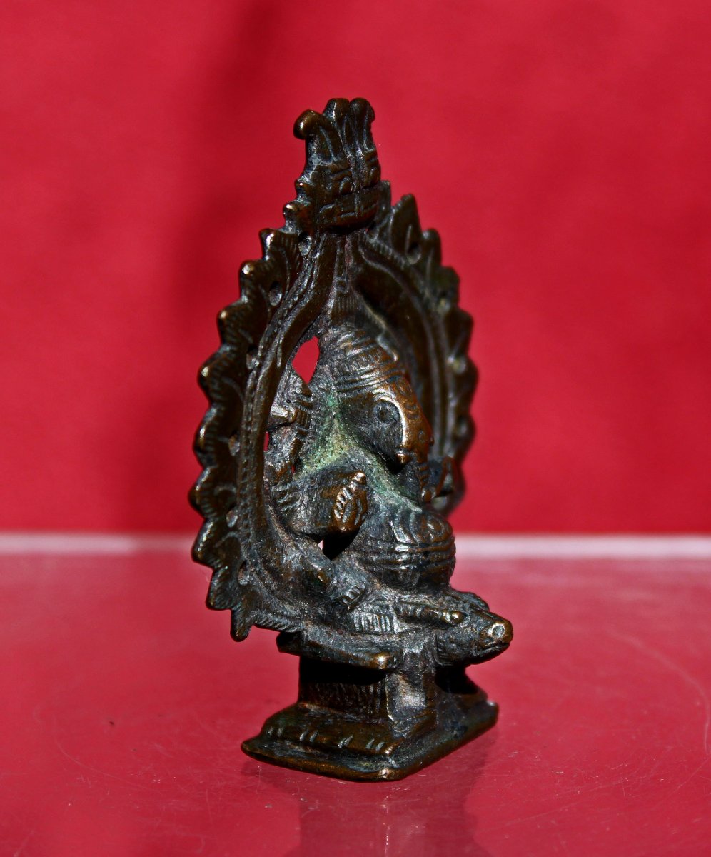 Miniature Ancienne en Bronze Représentant le Dieu Hindou à Tête d’Éléphant Ganesha, XIXe Siècle-photo-4