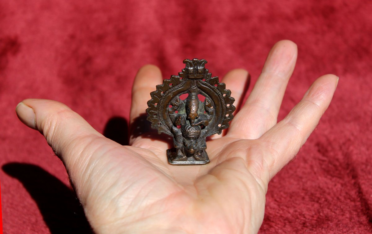Miniature Ancienne en Bronze Représentant le Dieu Hindou à Tête d’Éléphant Ganesha, XIXe Siècle-photo-3