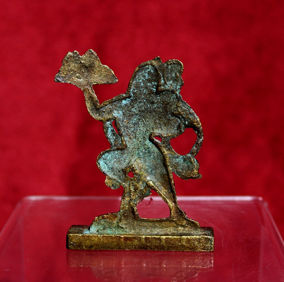 Antique Indian Bronze Hanuman Hindu Monkey God Carrying Mountain, 19th Century-photo-3