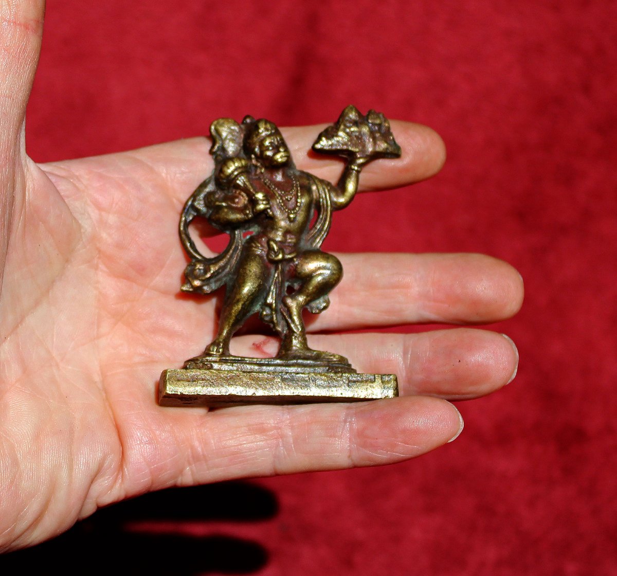Antique Indian Bronze Hanuman Hindu Monkey God Carrying Mountain, 19th Century-photo-1