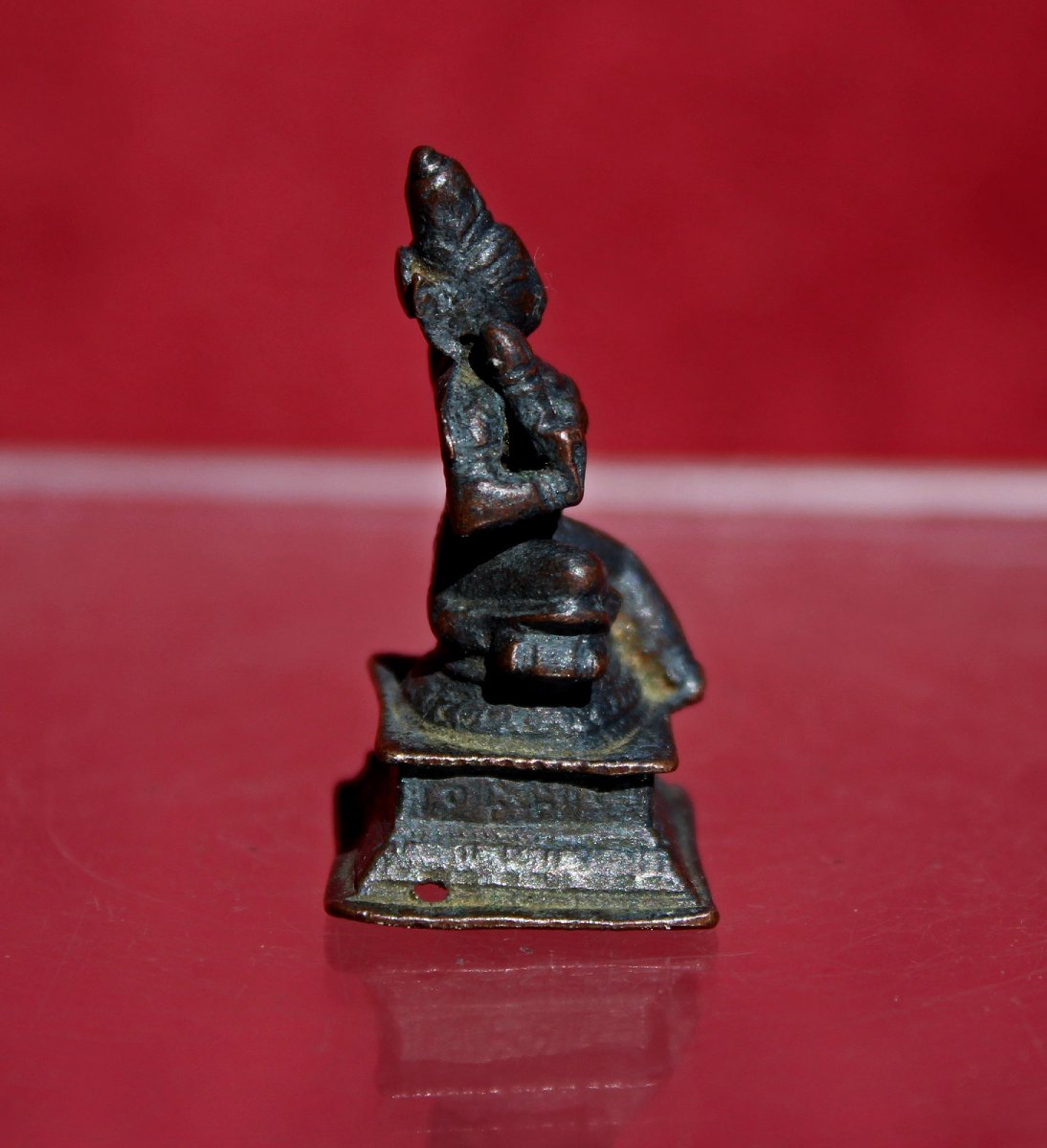 Antique Indian Chola Bronze Miniature Of Parvati Seated On A Lion, C12th–13th Hindu Goddess-photo-4