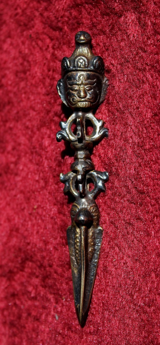 Phurba (Kila) Bouddhiste Himalayen Tibétain en Bronze Ancien, Petite Taille Rare, XIXe Siècle