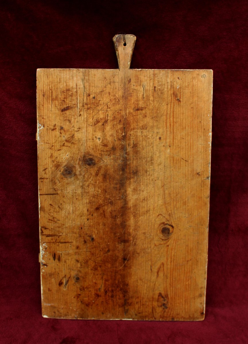 Antique Kitchen Primitive Painted Wooden Bread Board With Pigeon,19th Century-photo-3