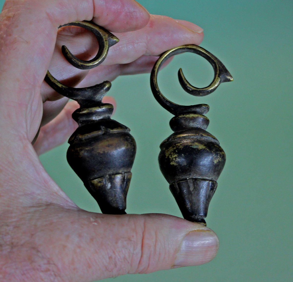 Antique Dayak Bronze Ear Weights Kayan Kenyah Borneo, C19th-photo-1