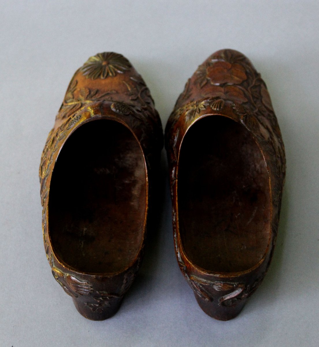 Paire De Sabots Anciens Français En Bois Sculpté Art Populaire (Souliers), XIXe Siècle-photo-6