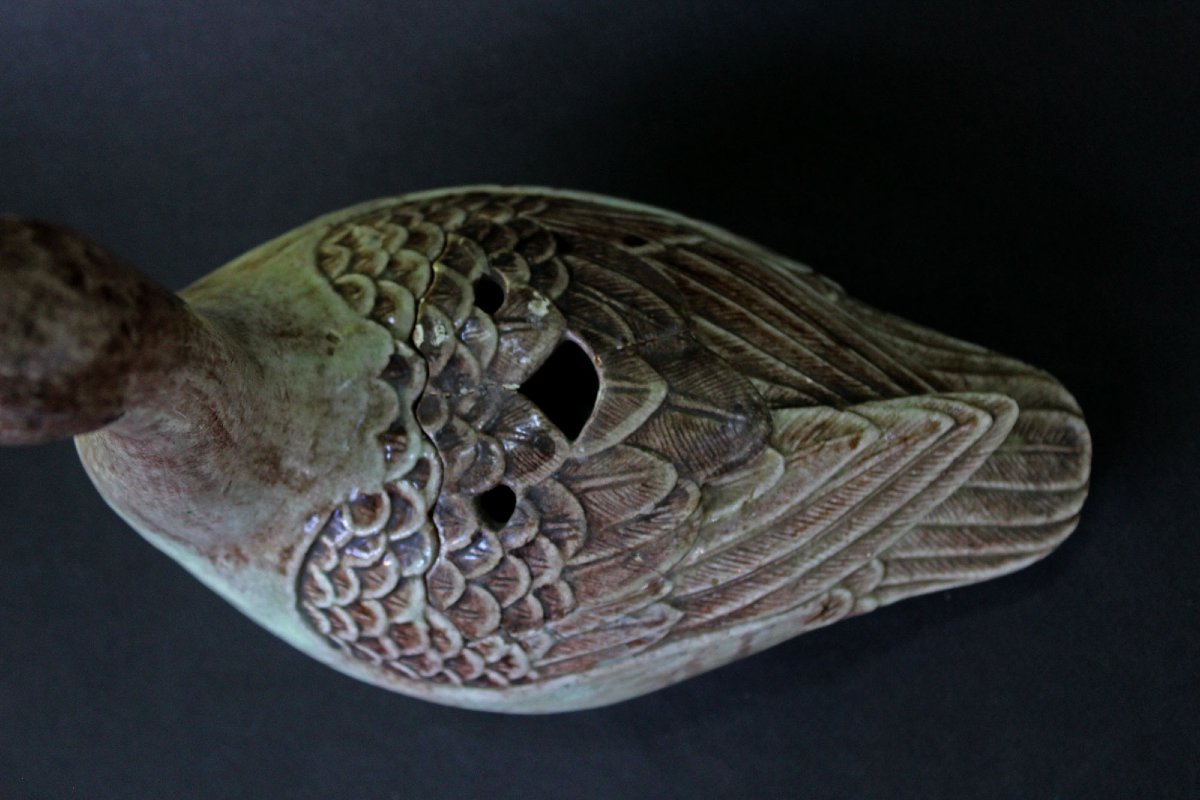 Antique Japanese Ceramic Goose Covered Vessel, Meiji Period, 19th Century-photo-3