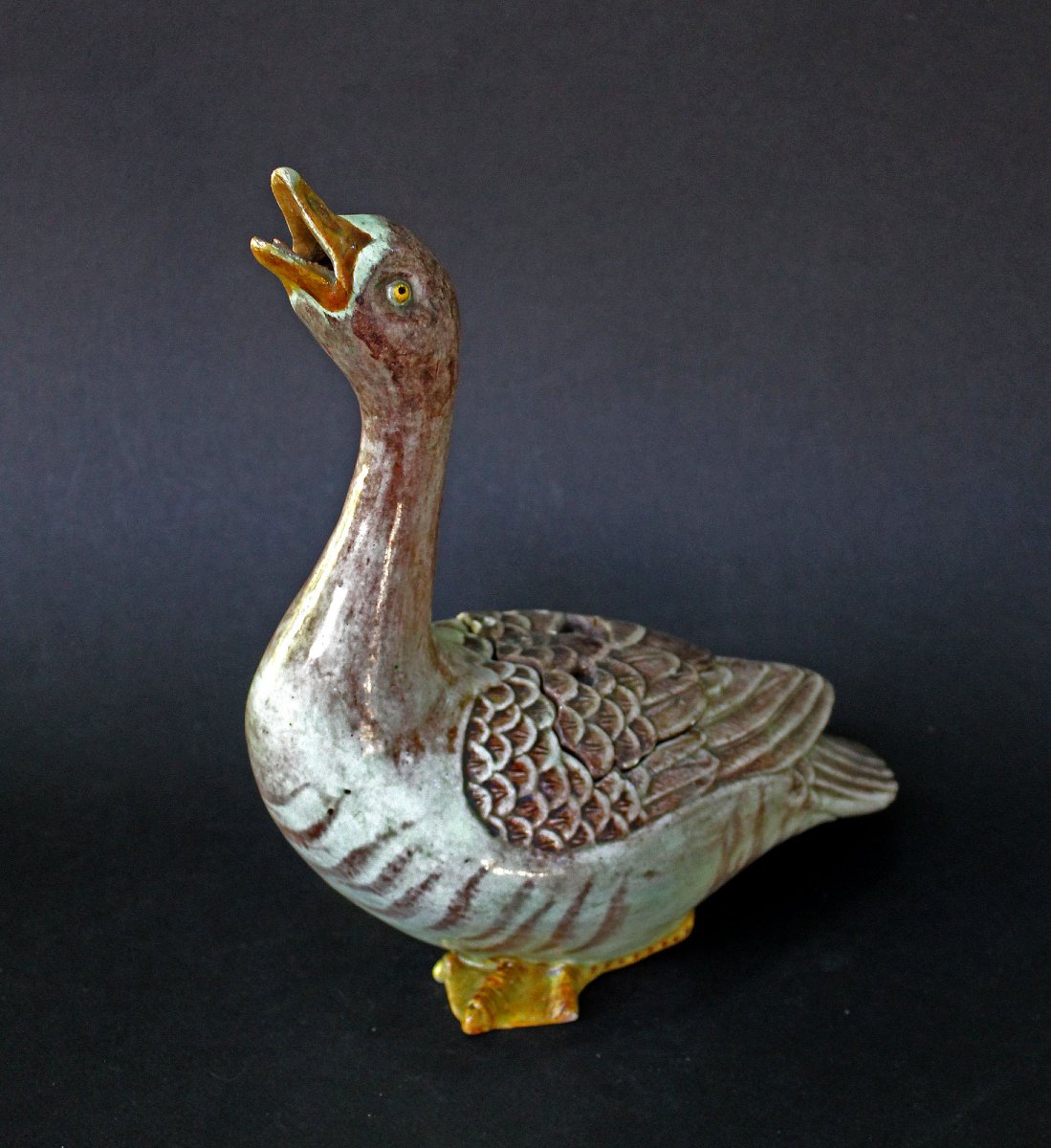 Antique Japanese Ceramic Goose Covered Vessel, Meiji Period, 19th Century-photo-3