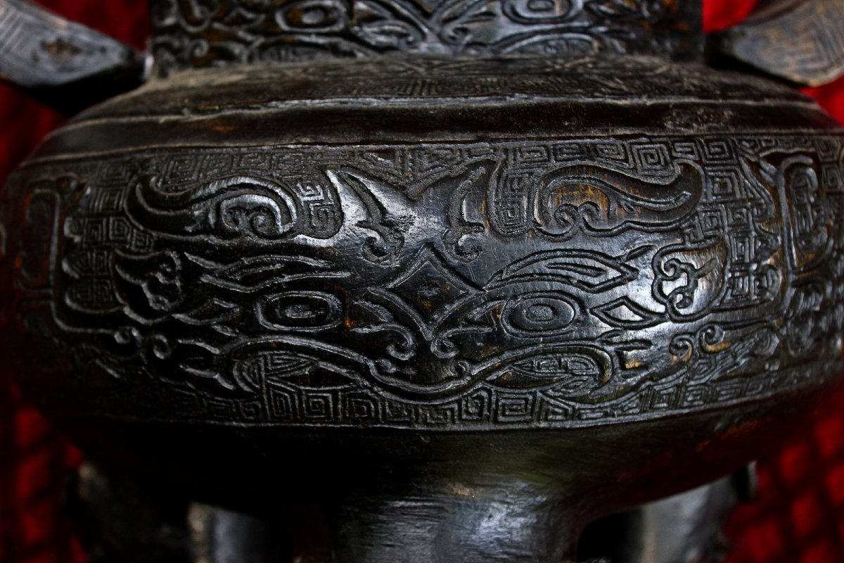 Monumental Brûle-Parfum Ding En Bronze Chinois Ancien, Lion, Ming XVIe, 66 cm-photo-1