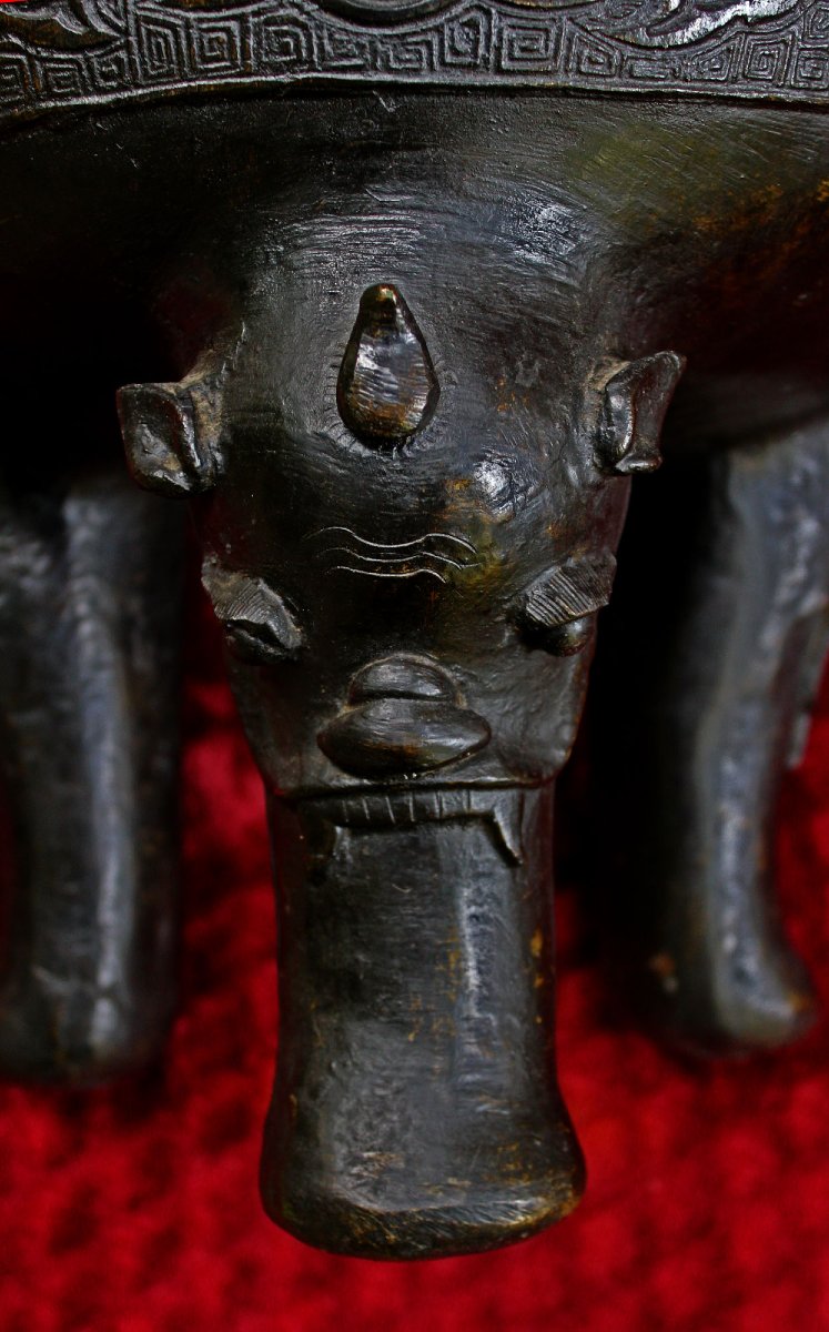 Monumental Brûle-Parfum Ding En Bronze Chinois Ancien, Lion, Ming XVIe, 66 cm-photo-2
