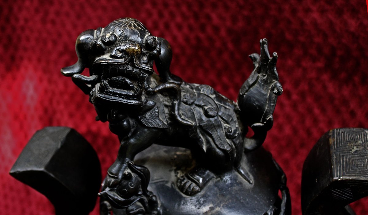 Monumental Brûle-Parfum Ding En Bronze Chinois Ancien, Lion, Ming XVIe, 66 cm-photo-5