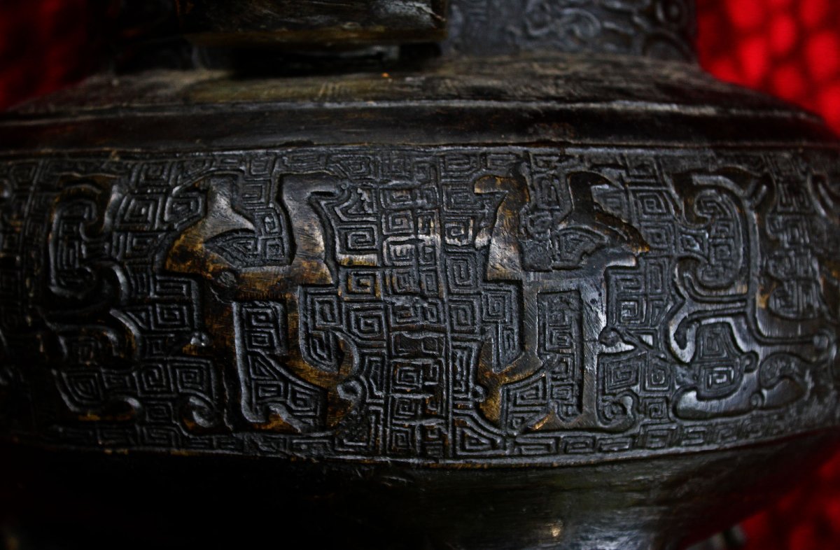 Monumental Brûle-Parfum Ding En Bronze Chinois Ancien, Lion, Ming XVIe, 66 cm-photo-6