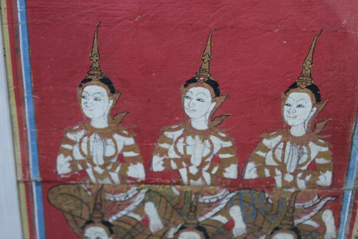 Antique Thai Manuscript Painting Of Six Thewada, Rattanakosin Period.-photo-2