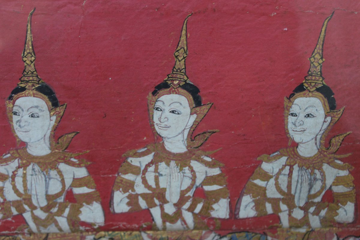 Antique Thai Manuscript Painting Of Six Thewada, Rattanakosin Period.-photo-1