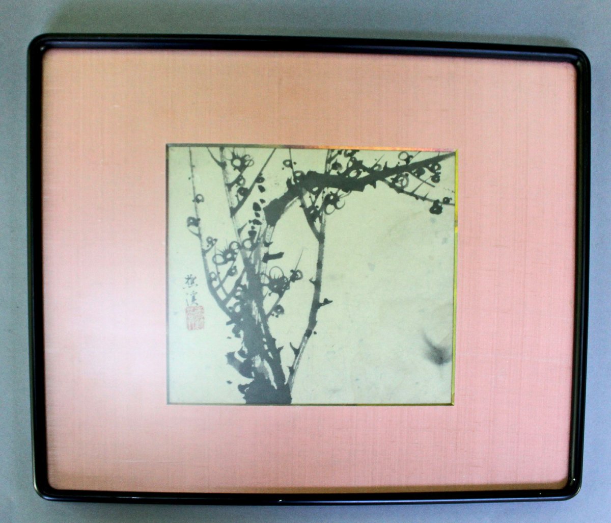 Antique Japanese Ink Painting Of A Plum Tree In Bloom, Signed.-photo-2