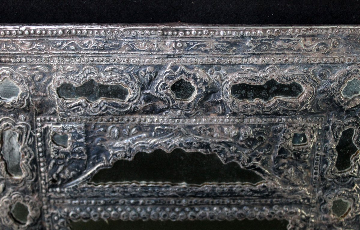 Antique Persian Silver Mirror, Iranian Islamic Art, Qajar Period-photo-2