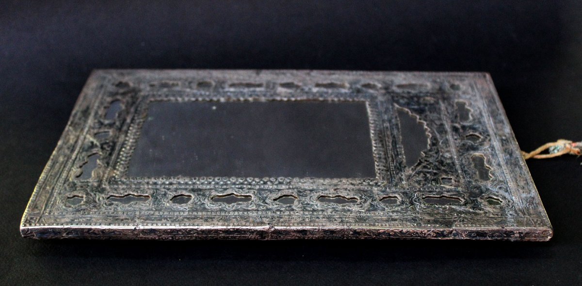 Antique Persian Silver Mirror, Iranian Islamic Art, Qajar Period-photo-2