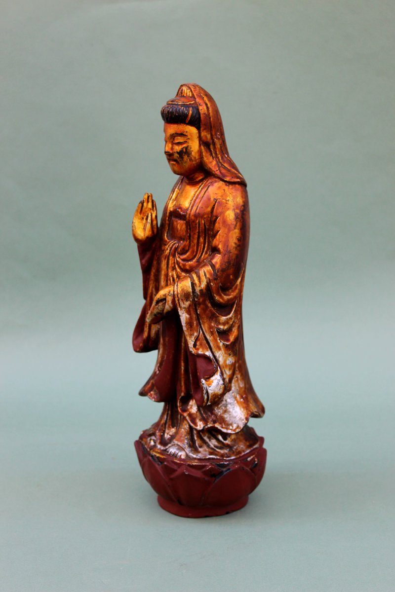 Antique Vietnamese Gilt Lacquer Quan âm (guanyin) Figure, Nguyễn Dynasty, C19th-photo-2