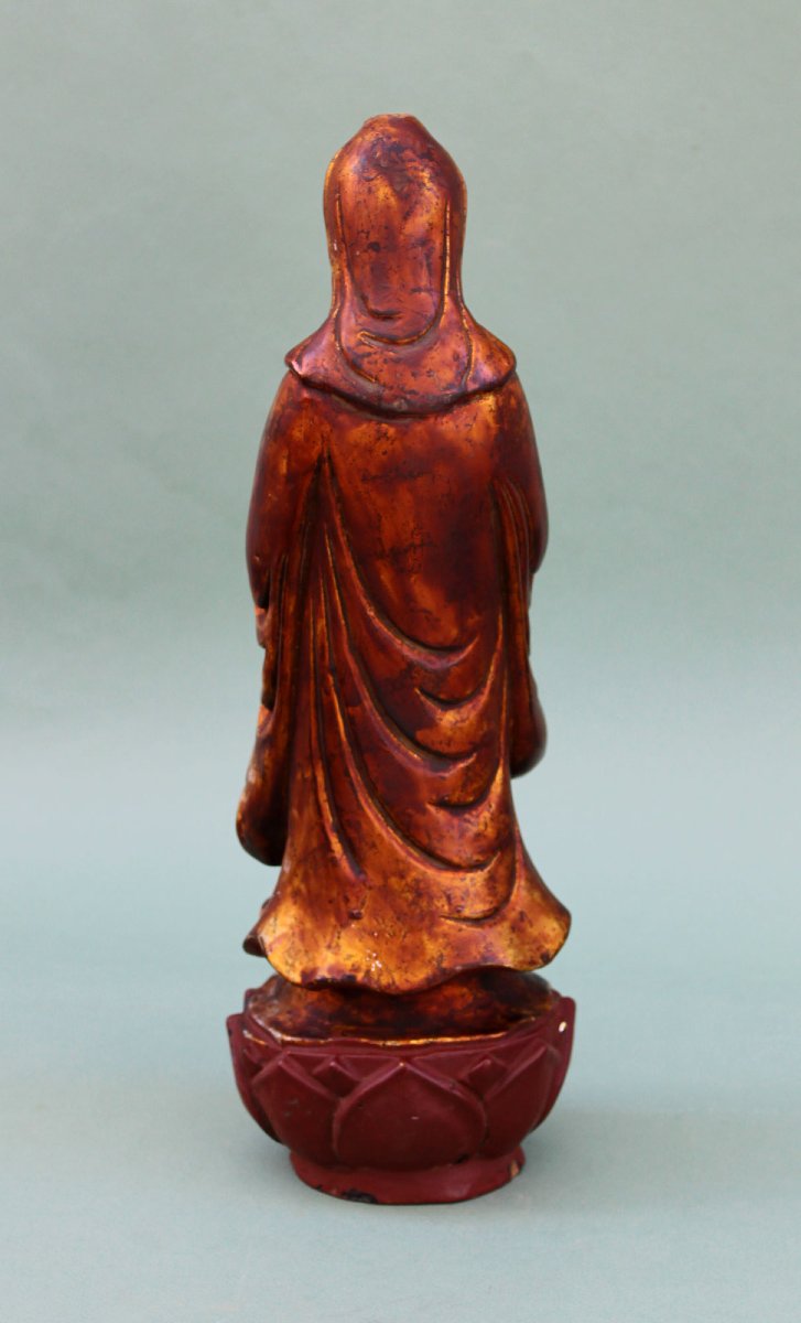 Antique Vietnamese Gilt Lacquer Quan âm (guanyin) Figure, Nguyễn Dynasty, C19th-photo-3