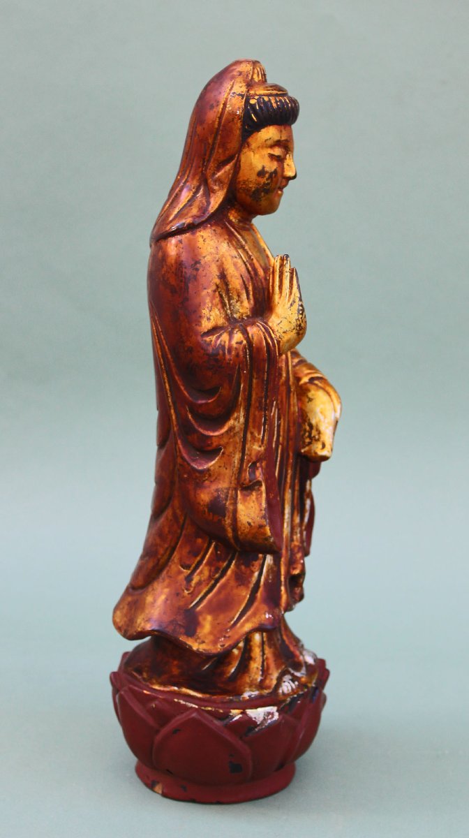 Antique Vietnamese Gilt Lacquer Quan âm (guanyin) Figure, Nguyễn Dynasty, C19th-photo-4