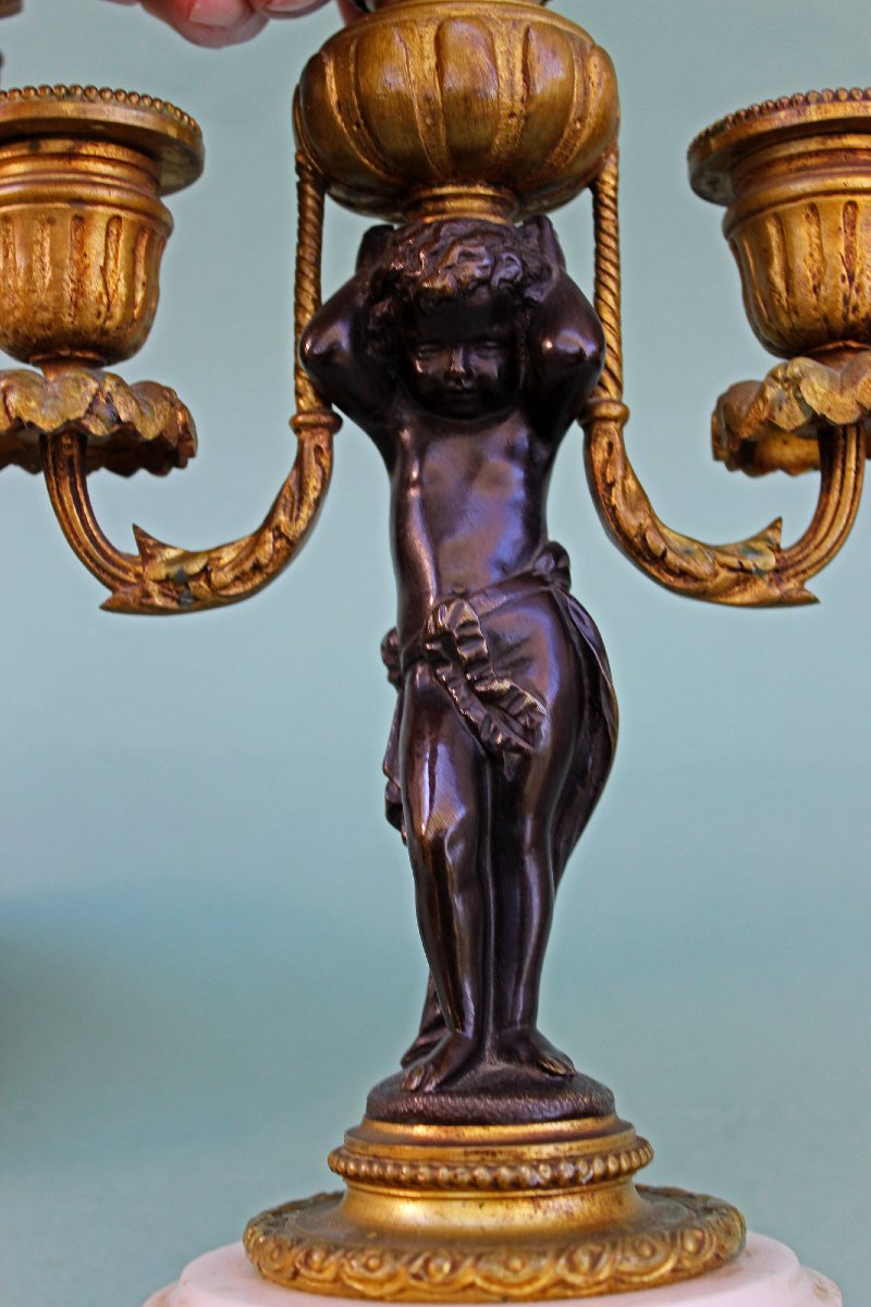 Paire De Candélabres Louis XVI En Bronze Doré Et Albâtre À Caryatides, Fin XIXe Siècle-photo-4