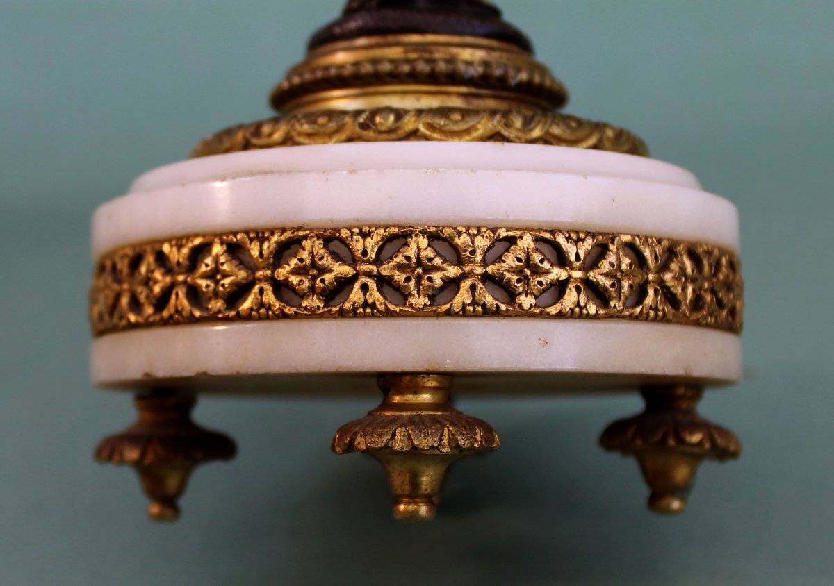 Paire De Candélabres Louis XVI En Bronze Doré Et Albâtre À Caryatides, Fin XIXe Siècle-photo-1