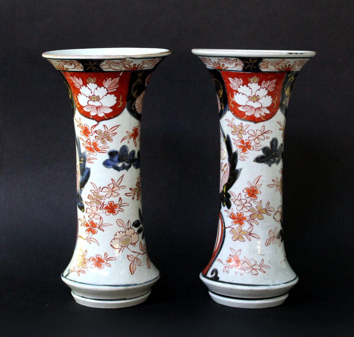 Paire De Vases Cornets Japonais En Porcelaine Imari, Début XVIIIe Siècle-photo-3