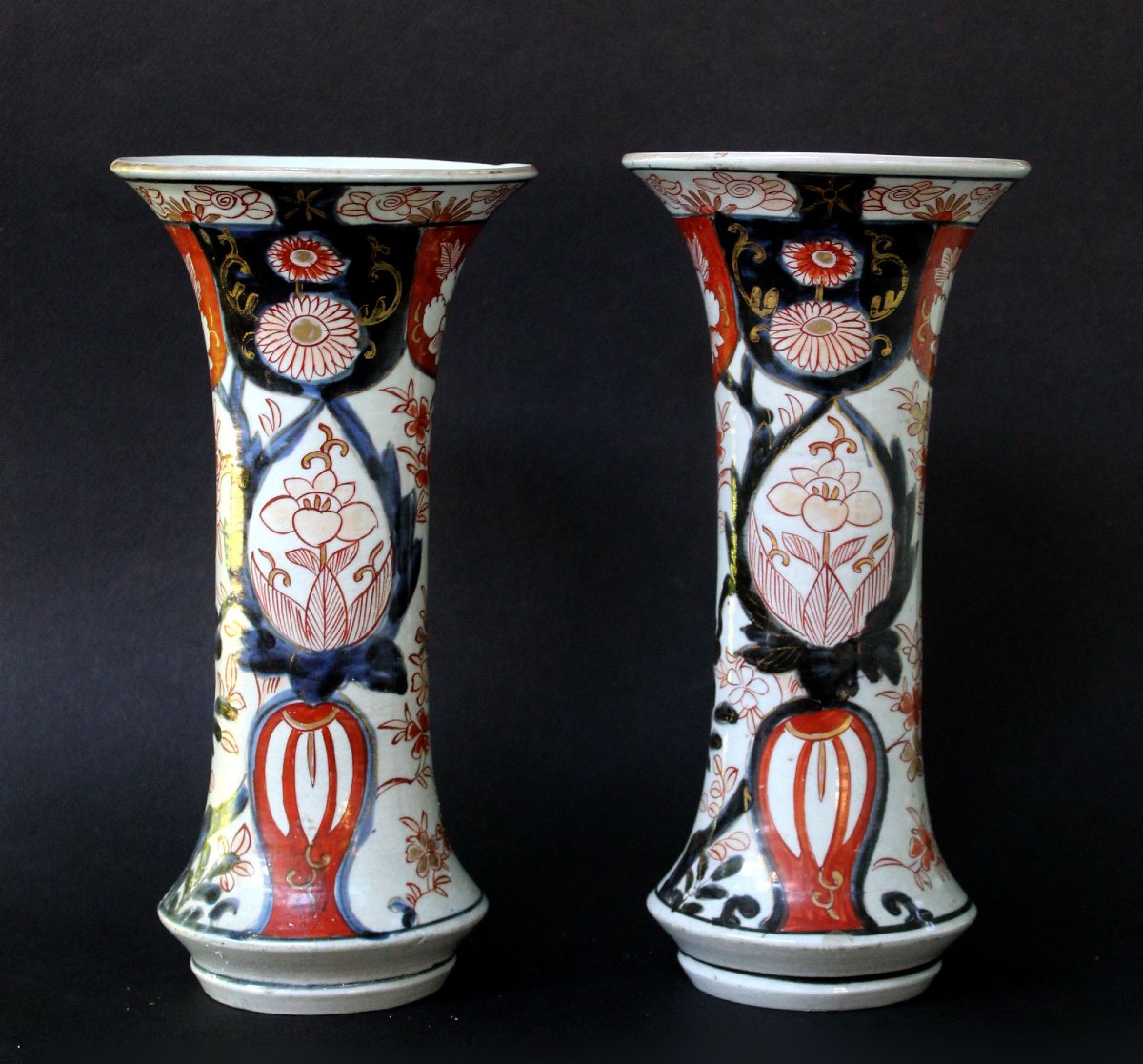 Paire De Vases Cornets Japonais En Porcelaine Imari, Début XVIIIe Siècle-photo-4