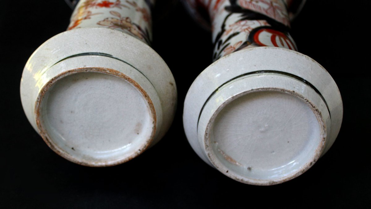 Paire De Vases Cornets Japonais En Porcelaine Imari, Début XVIIIe Siècle-photo-1