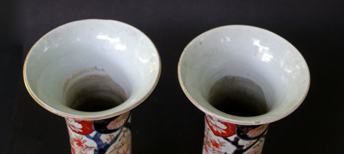 Paire De Vases Cornets Japonais En Porcelaine Imari, Début XVIIIe Siècle-photo-2