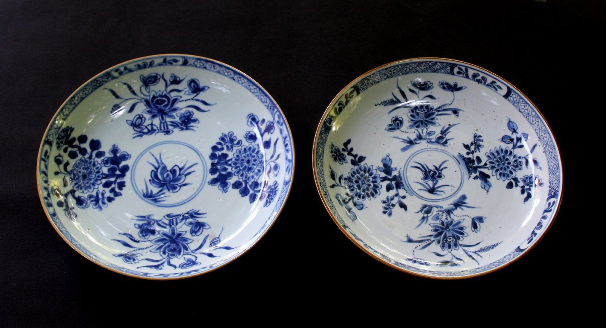 Antique Pair Chinese Export Porcelain Blue & White Dishes, Qianlong C.1790