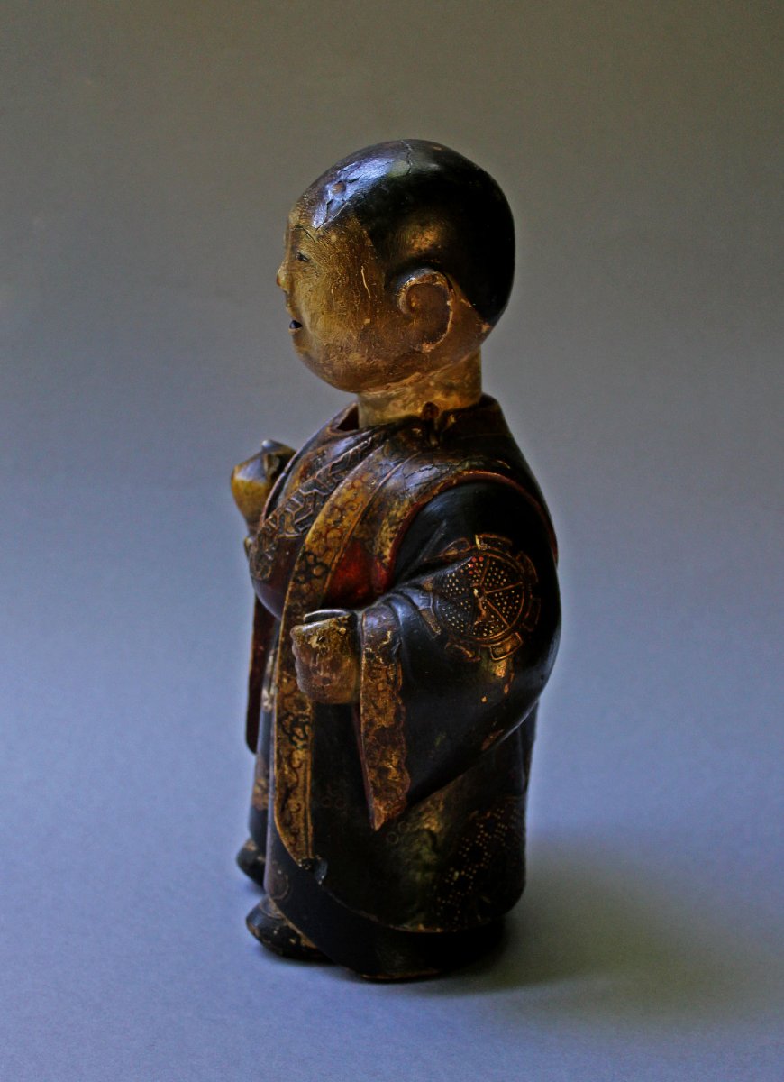 Antique Japanese Saga Ningyō Doll, Karako With Puppy, Kyoto, Early Edo, C17th-photo-2