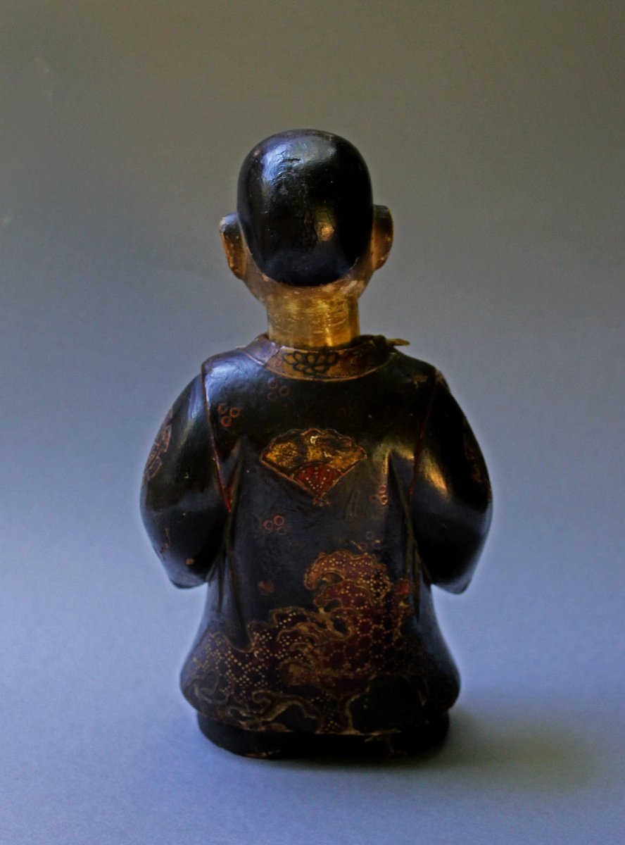 Antique Japanese Saga Ningyō Doll, Karako With Puppy, Kyoto, Early Edo, C17th-photo-3