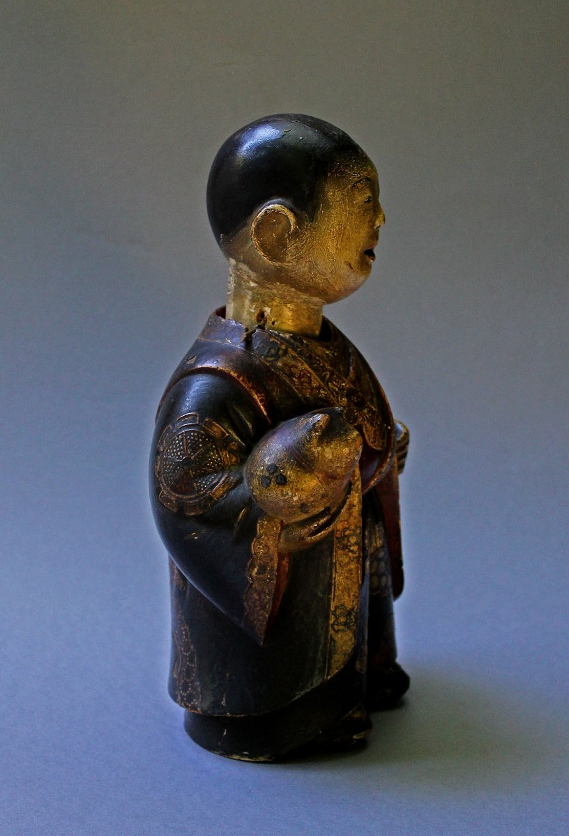 Antique Japanese Saga Ningyō Doll, Karako With Puppy, Kyoto, Early Edo, C17th-photo-4