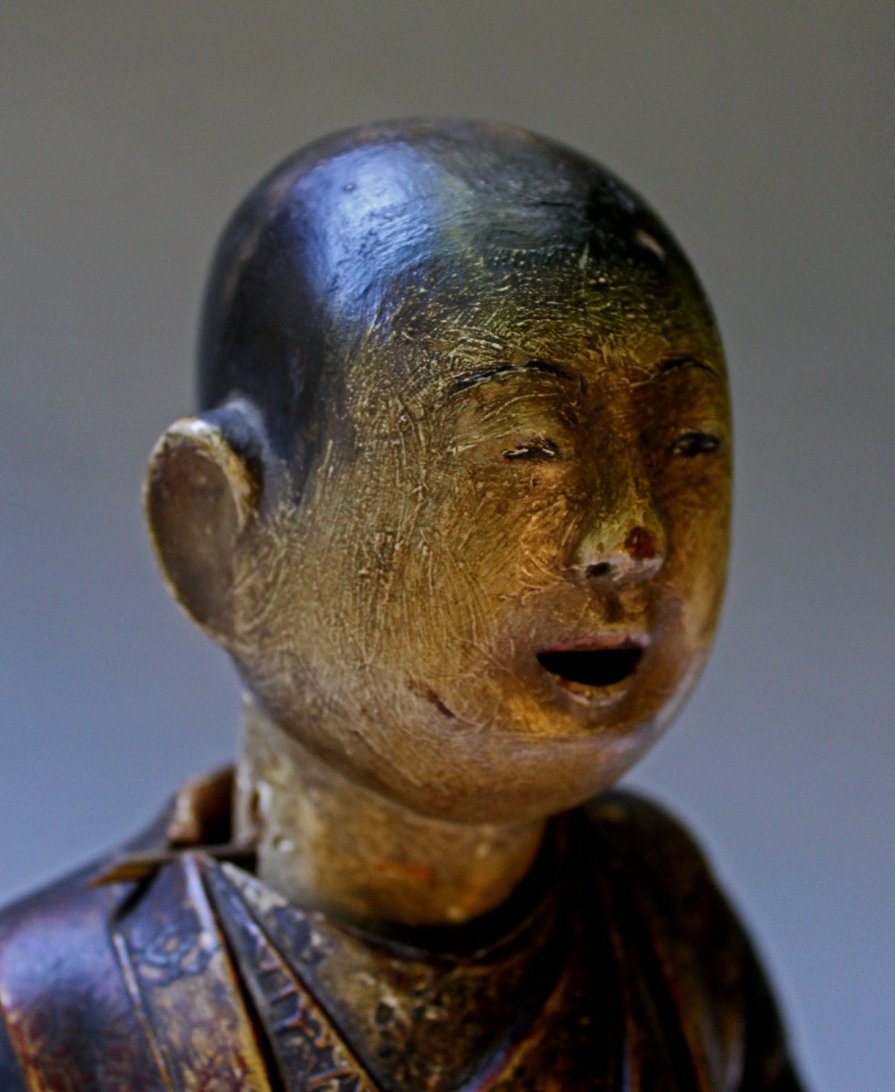 Antique Japanese Saga Ningyō Doll, Karako With Puppy, Kyoto, Early Edo, C17th-photo-1