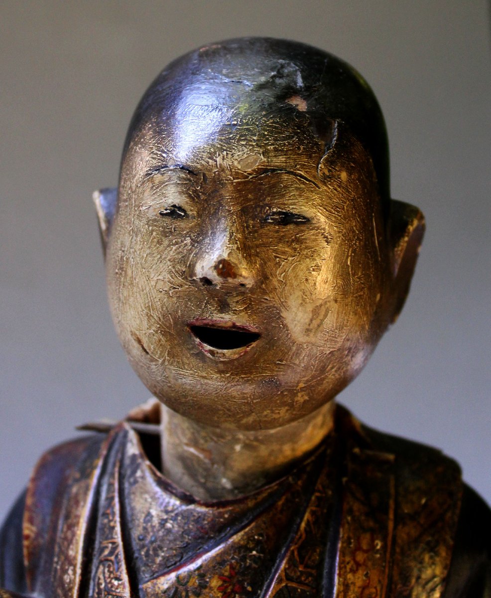 Antique Japanese Saga Ningyō Doll, Karako With Puppy, Kyoto, Early Edo, C17th-photo-2