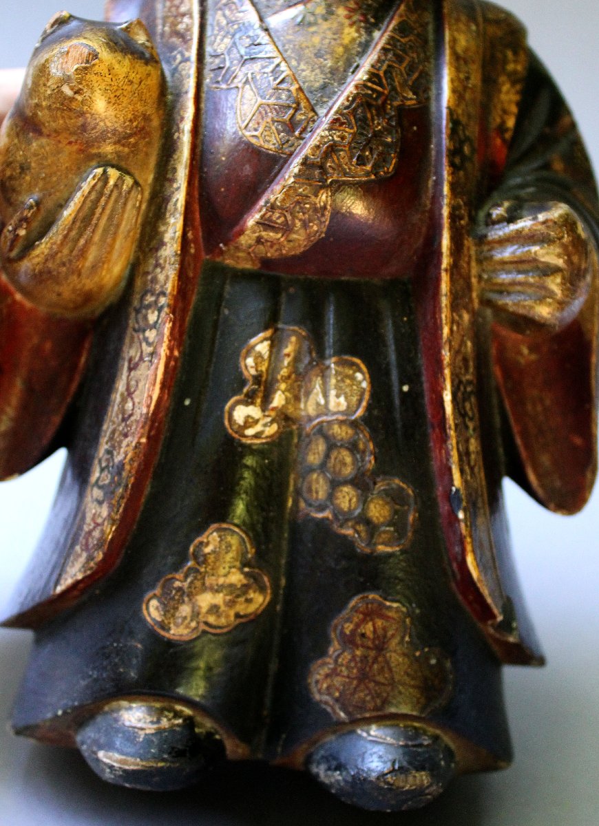 Antique Japanese Saga Ningyō Doll, Karako With Puppy, Kyoto, Early Edo, C17th-photo-3