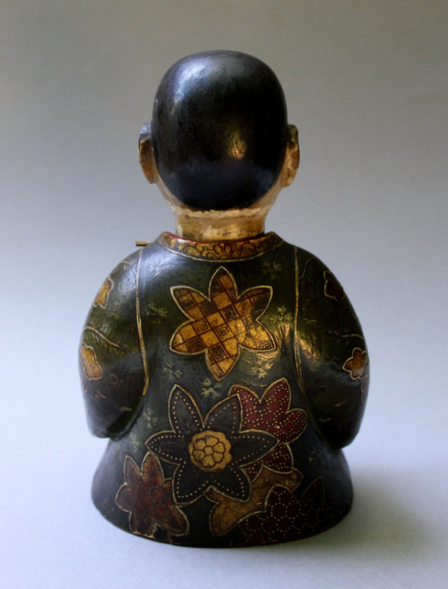 Antique Japanese Saga Ningyō Doll With Karako Holding Puppy, Kyoto, Early Edo, C17th, 24cm-photo-3