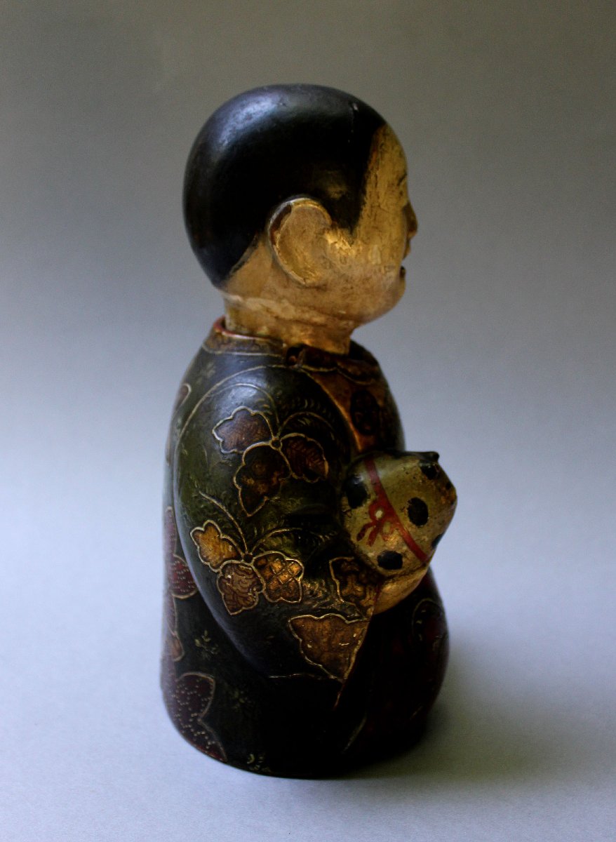 Antique Japanese Saga Ningyō Doll With Karako Holding Puppy, Kyoto, Early Edo, C17th, 24cm-photo-4